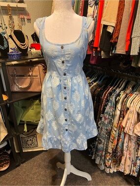 Sacred Threads Light Blue and White Printed Sundress